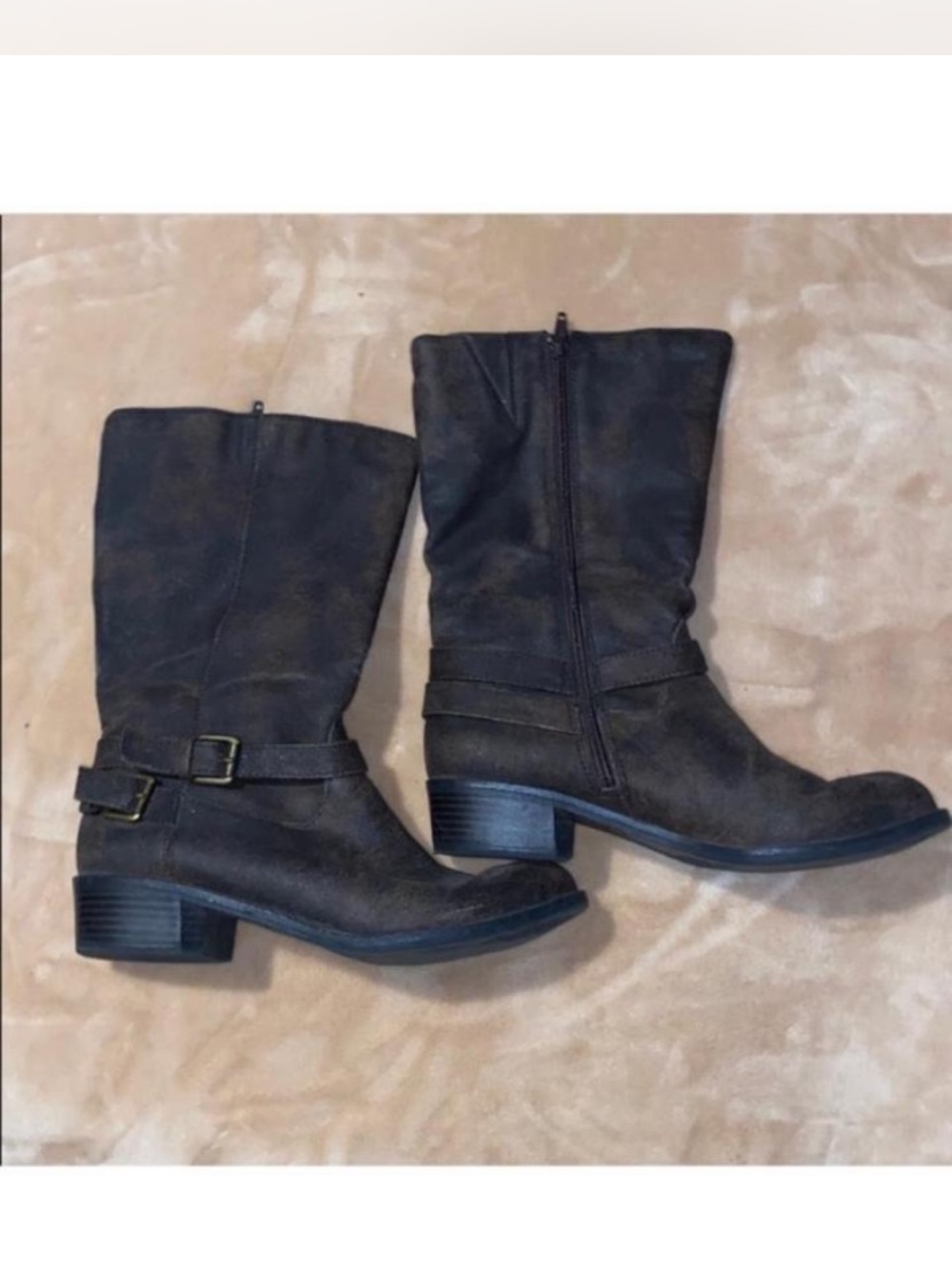 Style & Co. Brown Mid-Calf Buckle Heeled Boots Sz 9